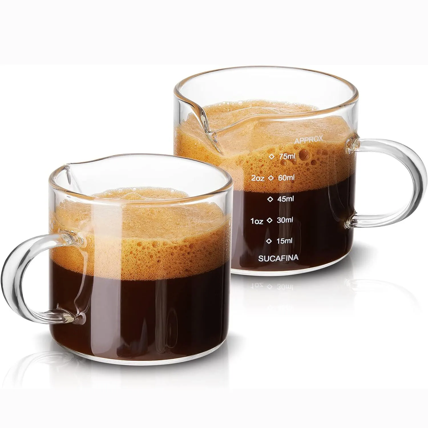 

2 Pack Measuring Cups, 75ML Cups with Handle, Shot Glasses with V-Shaped Mouth, Clear Accessories, Milk Frothing Pitcher