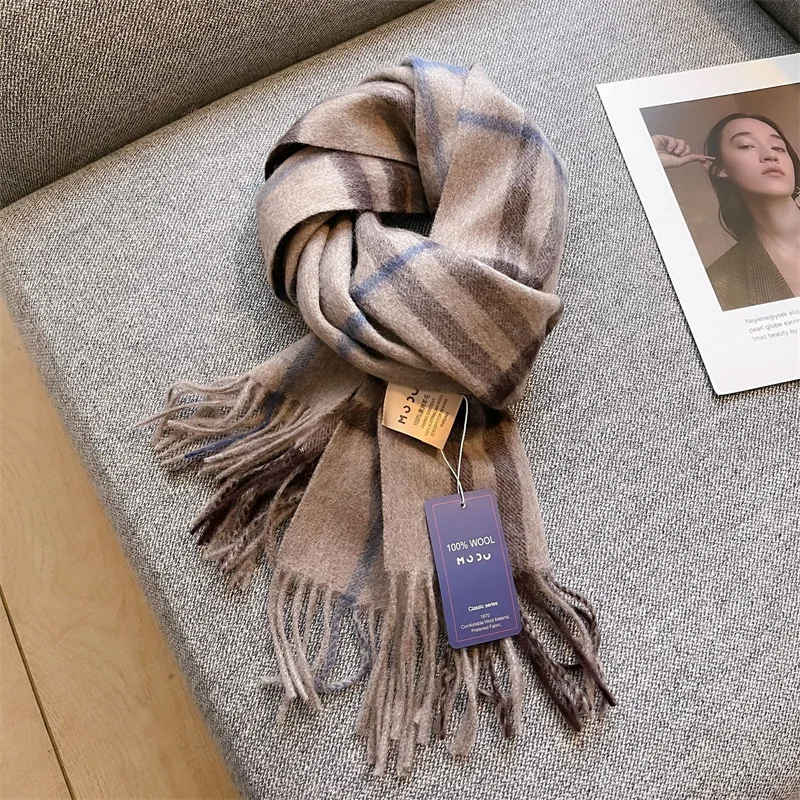 100% Wool Luxury Brands Classic England Style Women Scarf Fashion Stripe Plaid Scarves Tassel Shawls Pashmina Lady Wrap 32*180cm