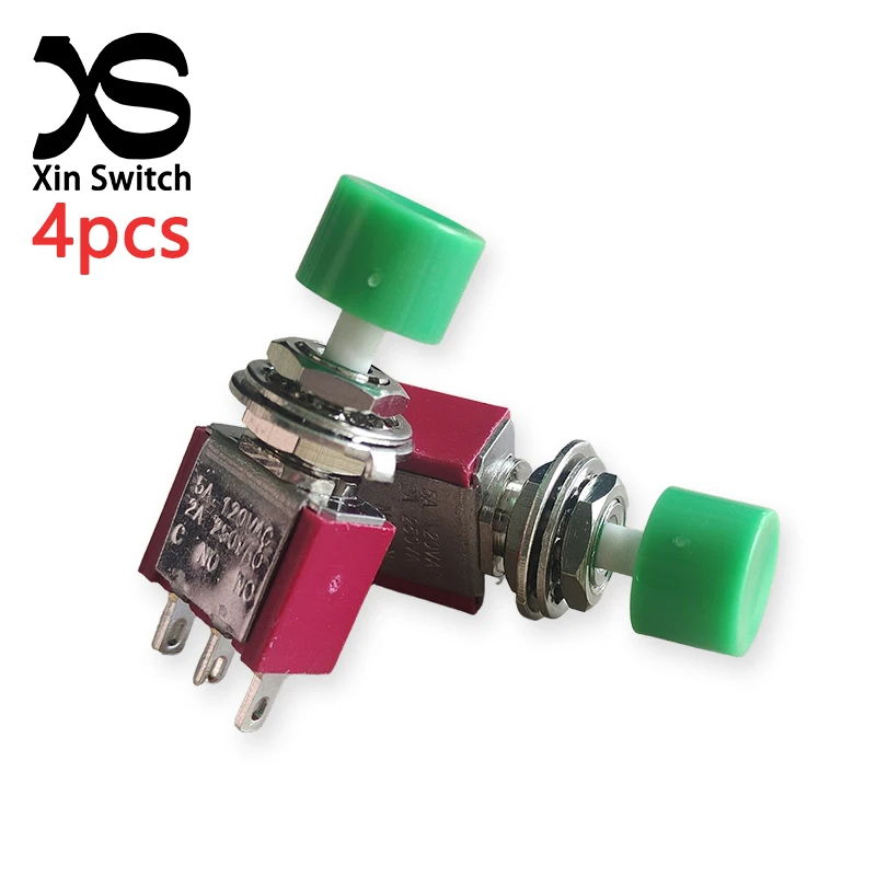 4 Stück 3-Pin-Kappe, abgedeckter, selbstzurückstellender Druckschalter, grün, PS-102, 2A 250VAC/5A 120VAC, Kipphebel mit Mutternbefestigung. – Detail 1