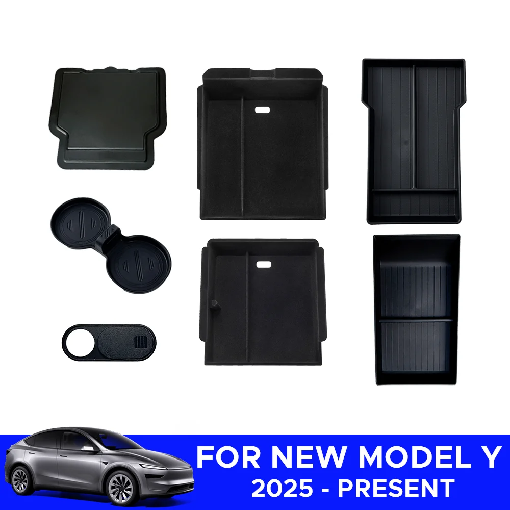 Für Tesla New Model Y2025, Start Juniper-Konsole und Armlehne, obere und untere Beflockung, Aufbewahrungsbox, Wasserbecherhalter, Kameraabdeckung
