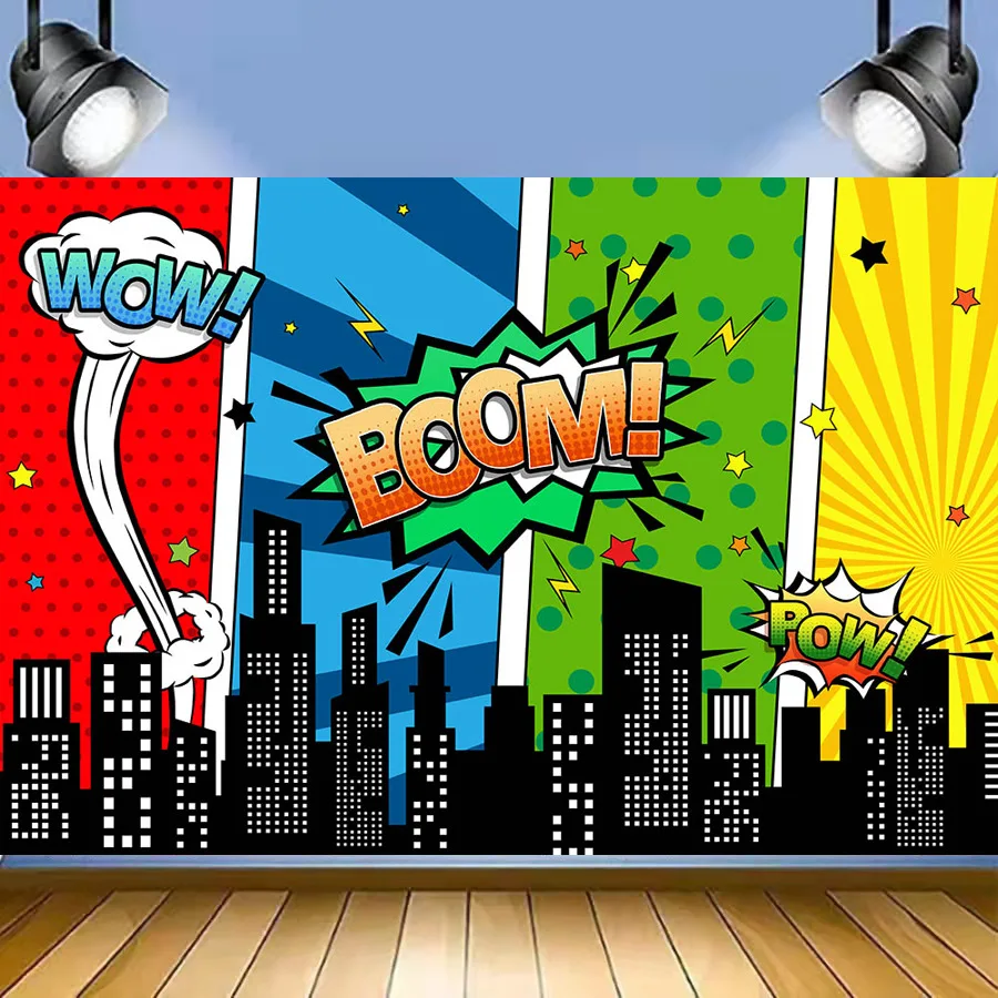 Super Hero City Child Birthday Backdrops Building SuperHero Baby Shower Party Photography Background