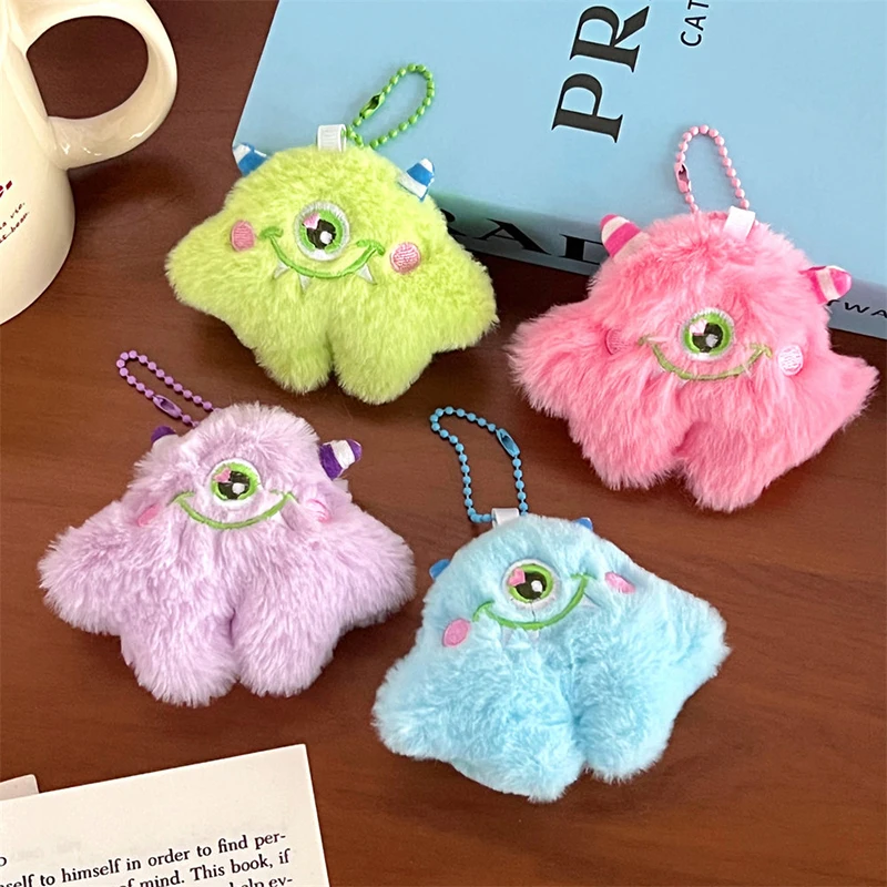 Cute Plush Little Monster Keychains Cartoon Plush Stuffed Animal Doll Toy Backpack Pendant Decor Key Ring Couple Friends Gifts