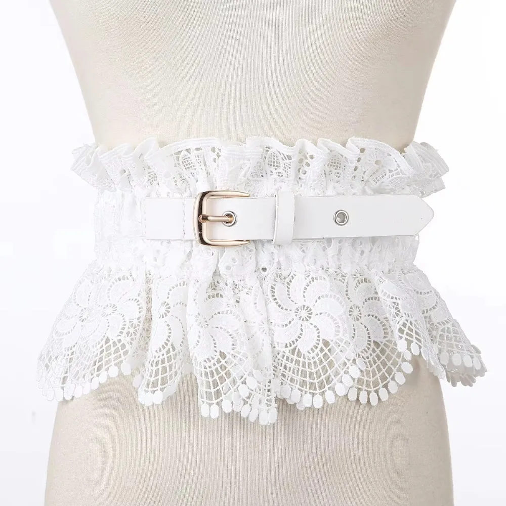Elegant สีทึบลูกไม้ Cummerbunds ยืดหยุ่นปรับ PIN BUCKLE เข็มขัดรัดตัวกระชับสัดส่วนเอว Seal เข็มขัดกว้างชุด