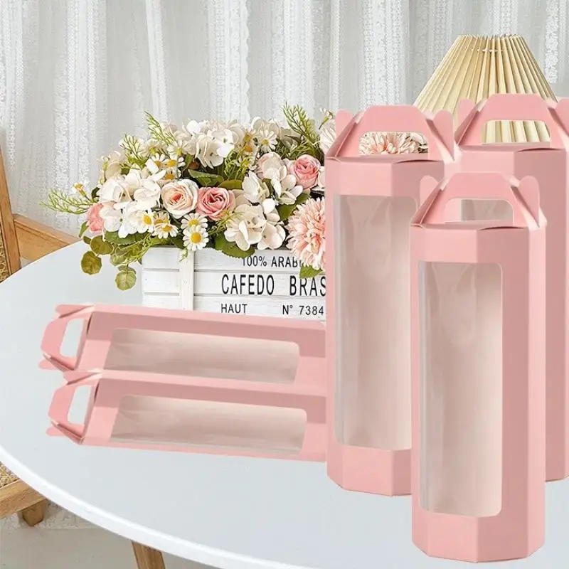 10Pcs Fashion Octagonal Gift Container With Clear Window Multipurpose Packaging Flower Ornament Holiday Present Small Jewelry
