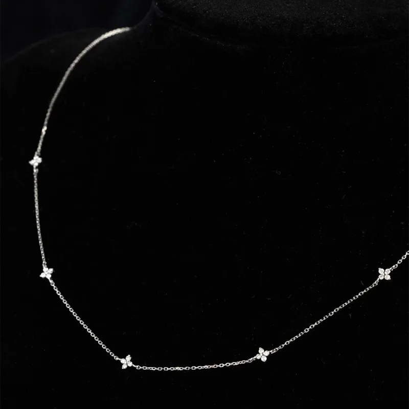 925 Sterling Silver Plated 18K Gold Sparkling Zircon Flower Necklace for Women  Exquisite Party Jewelry Gifts