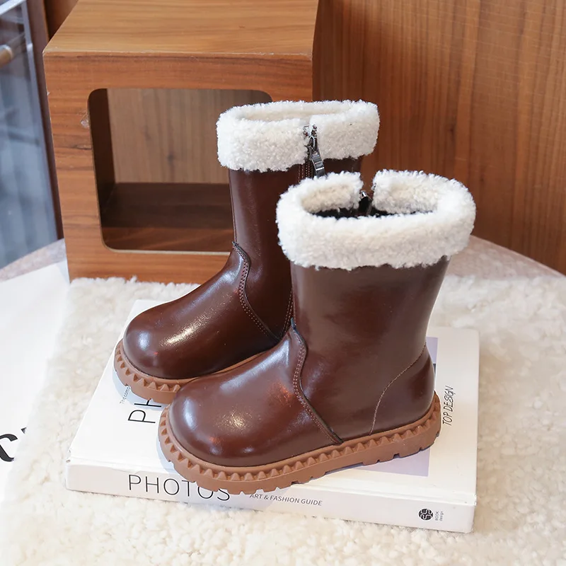 

Осень-зима 2024, новые плюшевые теплые высокие детские ботинки, модная удобная детская обувь на мягкой подошве