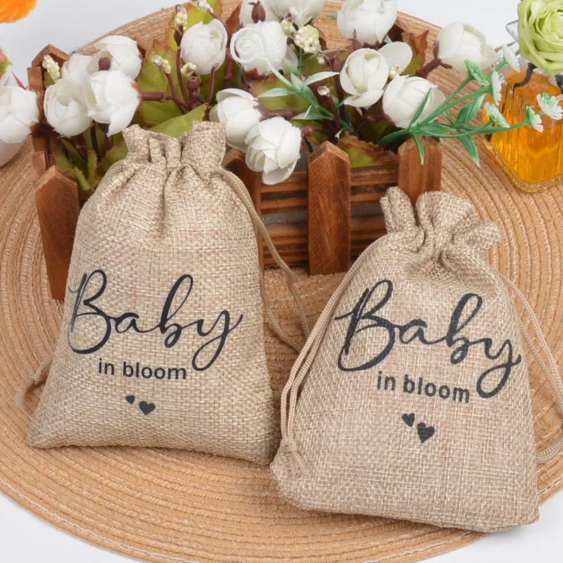 50pcs/lot 10*15cm Letters Printing Linen Pouches Drawstring Bag Bridal Wedding Birthday Party Gift Packaging Bags