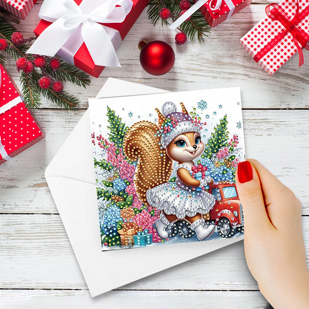 

6PCS DIY Xmas Diamond Art Greeting Cards Congratulations Cards & Gifts (Squirrel