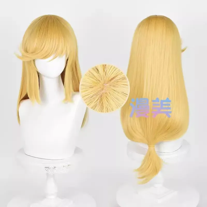 أنيمي أبل جاك شعر مستعار تأثيري 65 سنتيمتر طويل الذهبي فروة الرأس الباروكات مقاومة للحرارة الشعر الاصطناعية للنساء هالوين