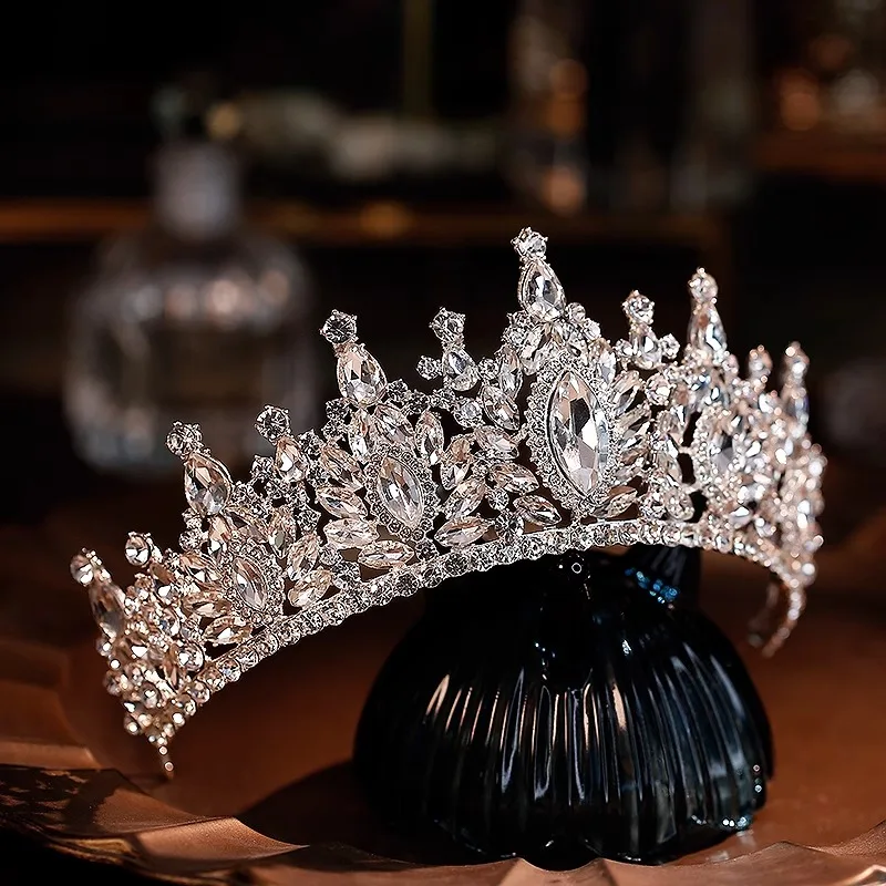 DIEZI Baroque Luxury Big Water Drop Crystal Tiara Crown For Women Girls Wedding Elegant Bridal Princess Party Hair Dress Jewelry