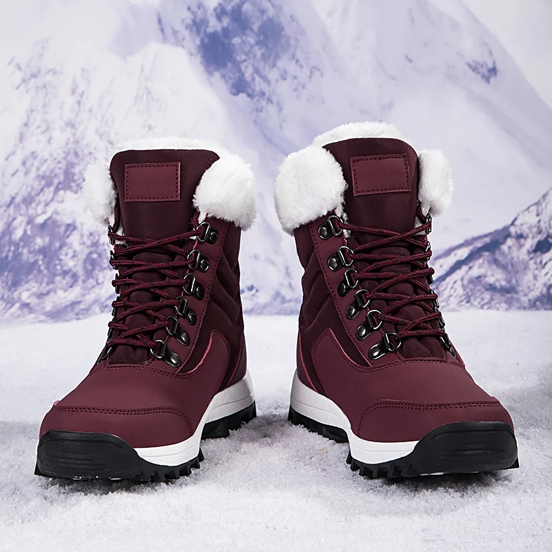 Botas de nieve cálidas para mujer, zapatos de invierno a media pantorrilla para mujer, botas de plataforma impermeables y antideslizantes, tela