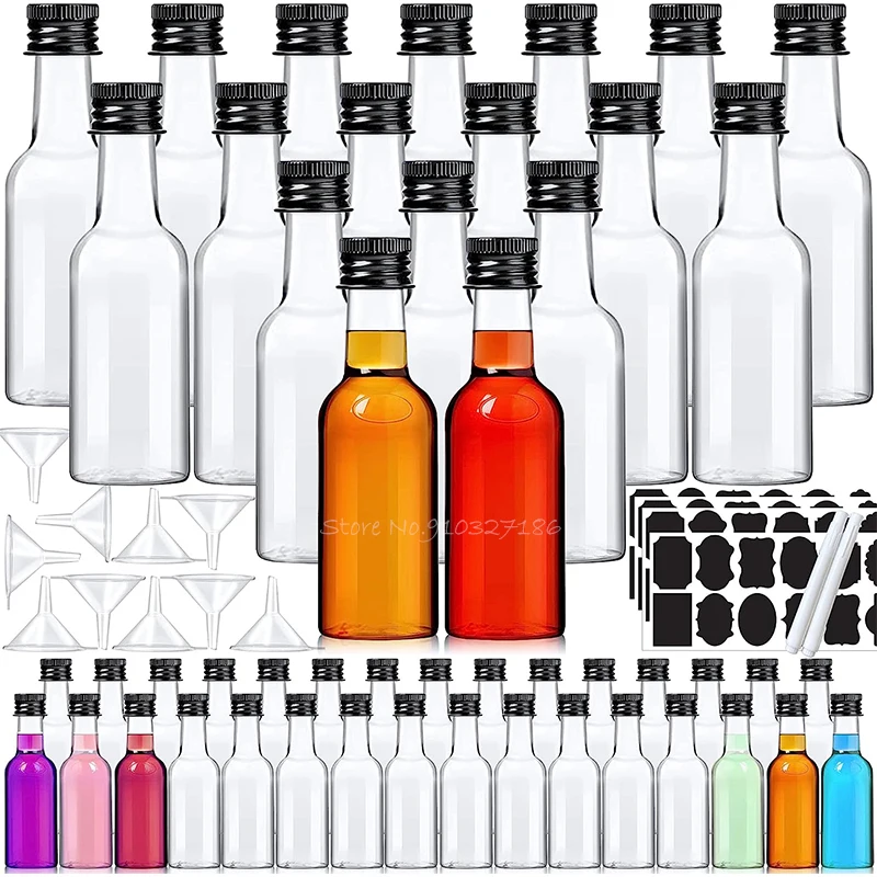 

[50Pack 1.9Oz] Mini Liquor Bottles Plastic Hot Sauce Bottles Airtight Little Spirit Bottle Alcohol Bottles Cocktail Party Favor