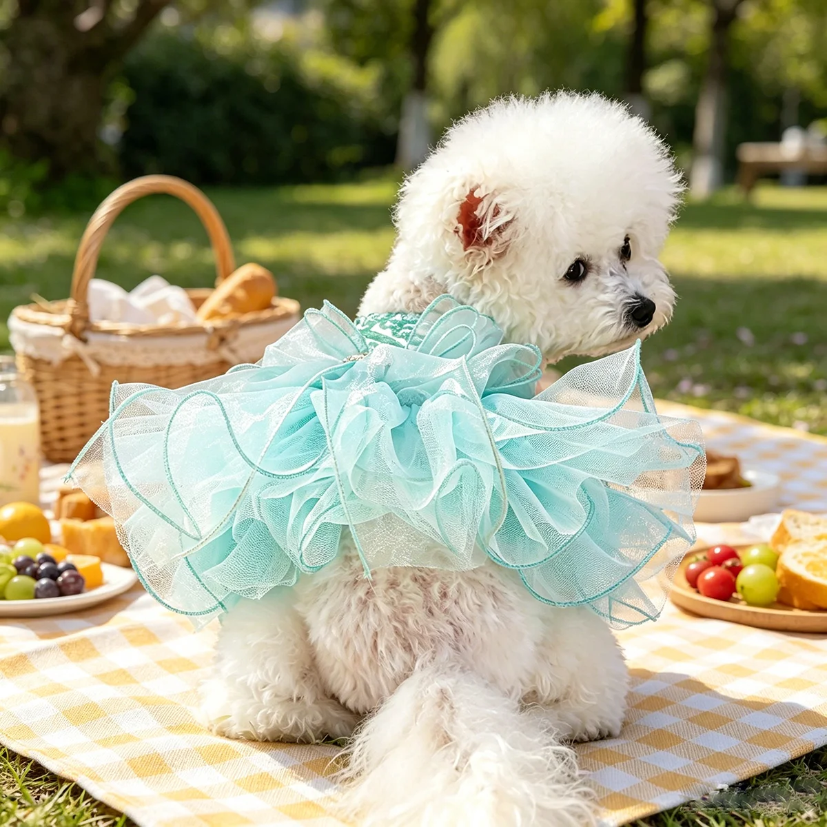 Glitzerndes Tüll-Hochzeitskleid, Sommer-Haustier-Outfit für kleine Hunde und Katzen, passend für Teddy, Bichon, Pomeranian, Yorkshire, Malteser – Detail 5