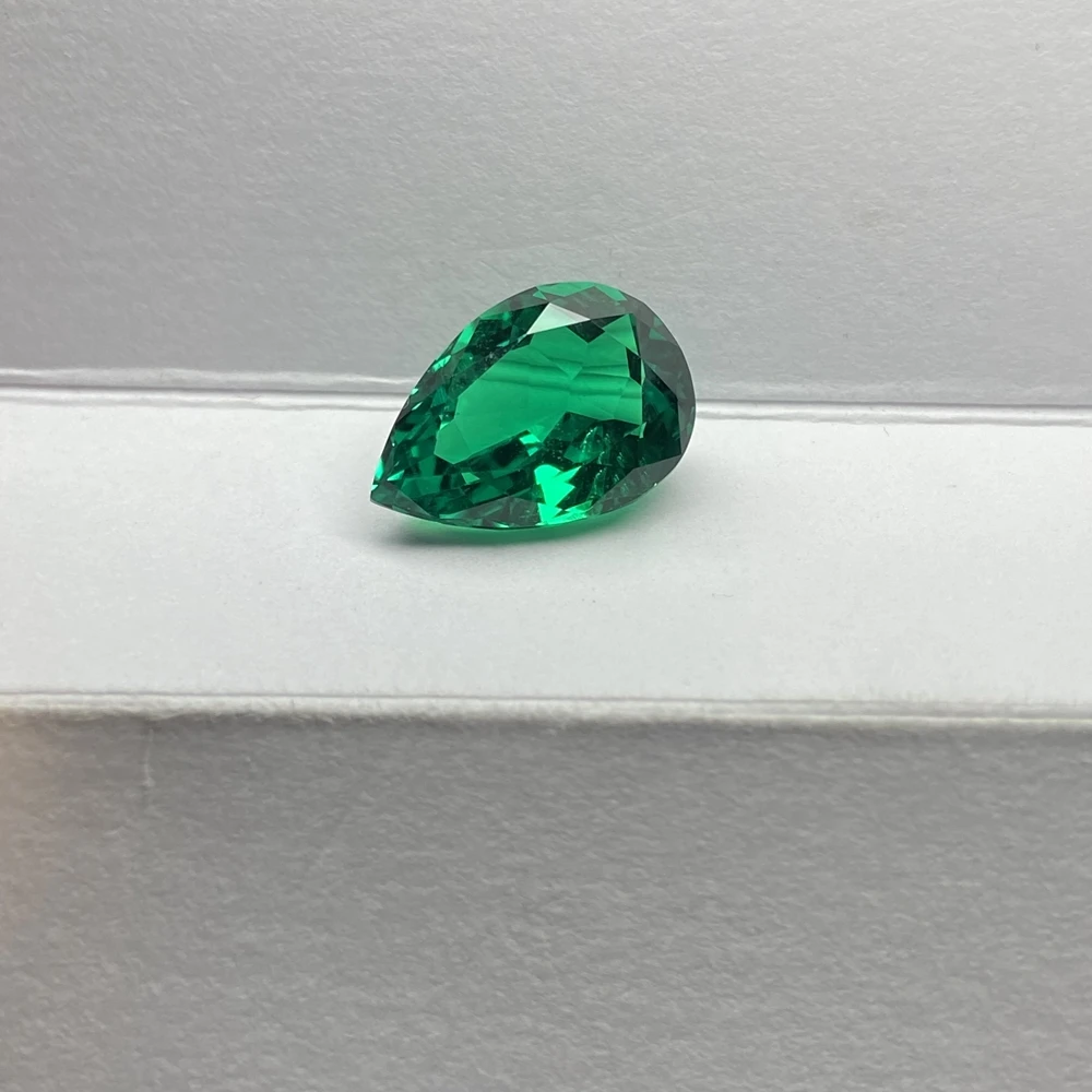 Lab Created Pear Cut Colombian Emerald 10x14mm 4.7ct Hydrothermal Columbia Green Inclusion