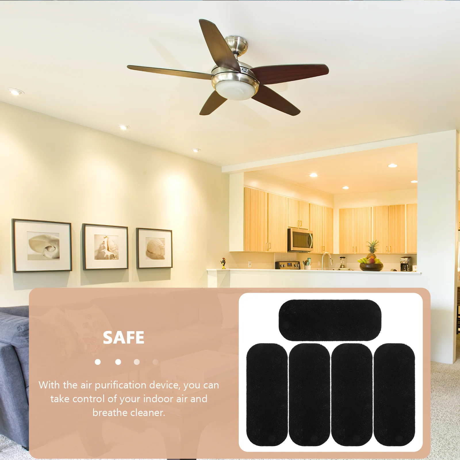 

5Pcs Self-Adhesive Ceiling Fan Filters Air Purify Pads for Environment DIY Fan Dust Protector Universal Fit