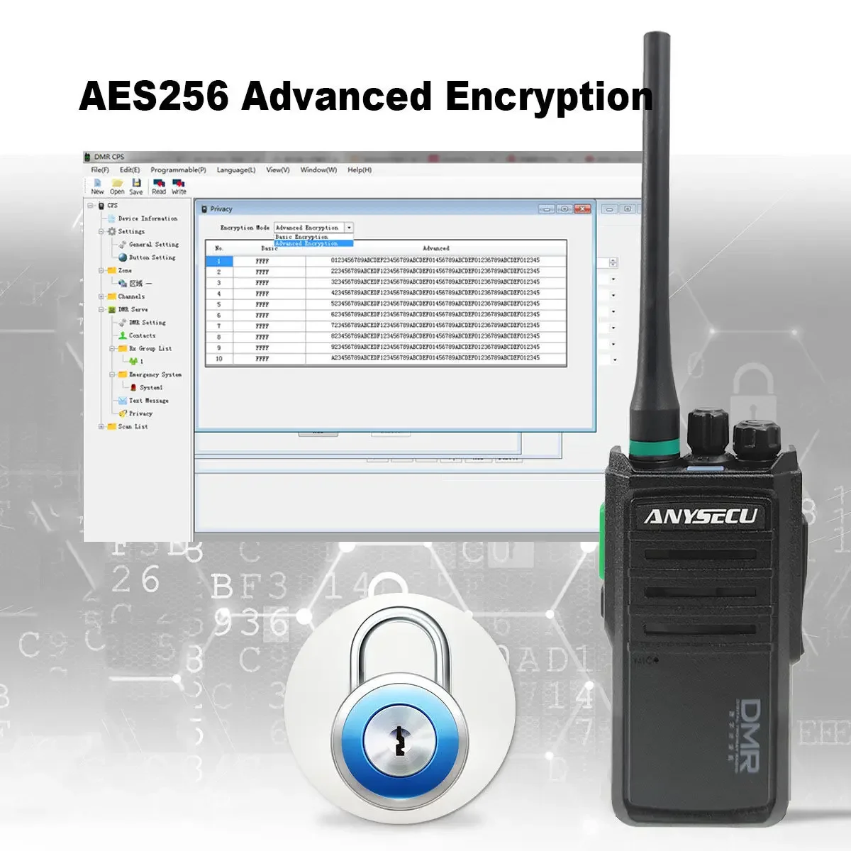 ANYSECU DM-A6 AESMatte Cryptage DMR Radio numérique 5W UHF 400-470MHz Touristes analogiques et numériques Mode AMpun+ 2TM Talkie Walperforé portable