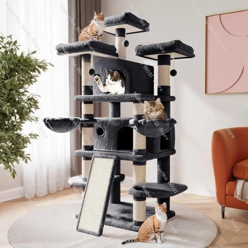 Large Cat Tree Space Saving High Rise Climbing Frame Multi Level Cat Shelf Activity Center Stable Structure 2026 Popular Pet