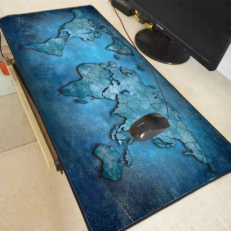 Mairuige World Map Gaming Mouse Pad with Stitched Edges Non-Slip Rubber XXL Locking Edge Mousepad Computer PC Keyboard 900X400mm