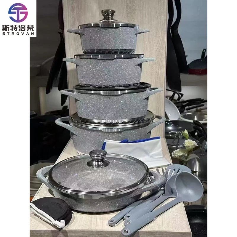 

17Pcs NonStick Cookware Kitchenware Granite Die Cast Aluminum Cooking Pot Set Ustensiles De Cuisine