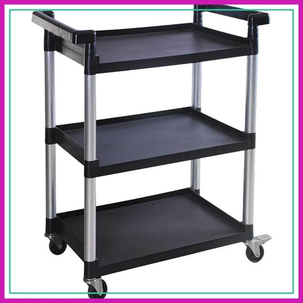 

3-Shelf Utility Cart with Wheels, 225 lbs Capacity, Heavy Duty Plastic, Black