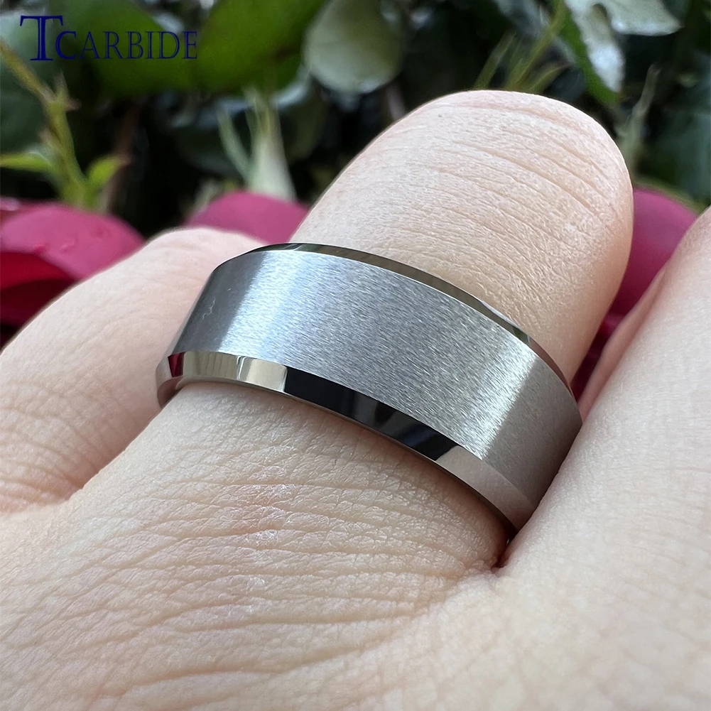 6mm 8mm Classic Tungsten Carbide Ring Men Women Wedding Band Beveled Satin Finish Daily Life Gift Jewelry