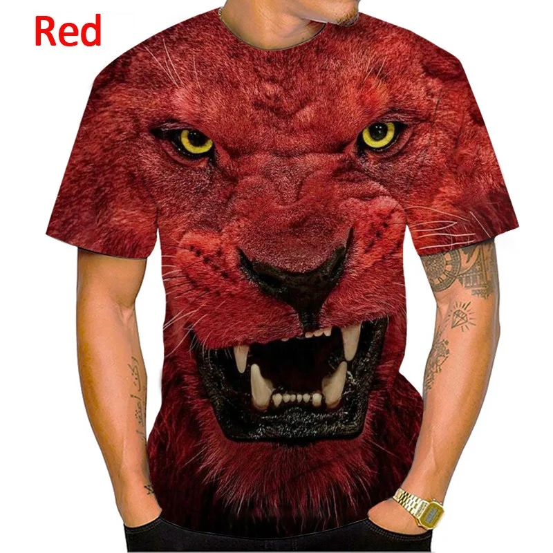 2022 Summer Fashion Men's 3D Printed Harajuku Animal Lion Cool T-Shirt Casual Crew Neck Unisex Tops