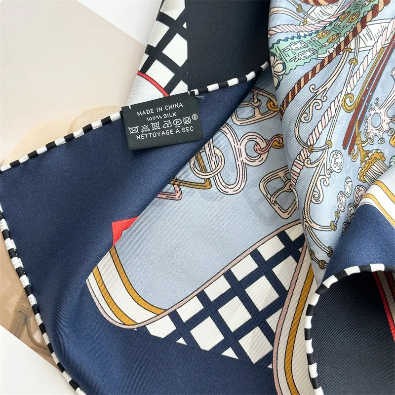Double Faced Twill Silk Scarf 90CM Women Square Shawls Hand Rolled Edges Bandanas Accessories Head Hair Bag Accessories