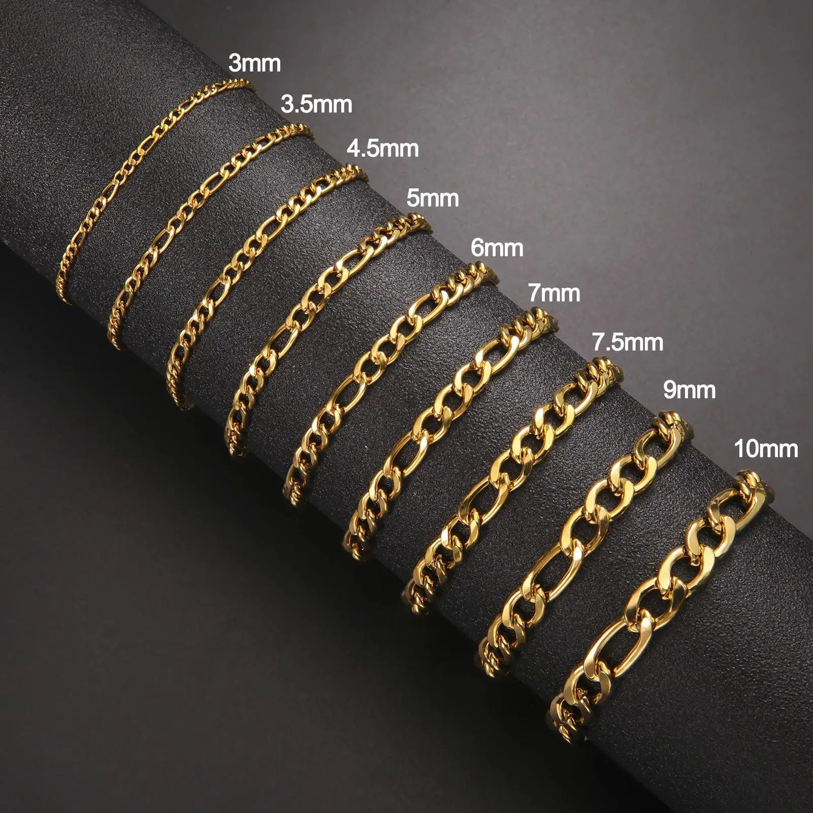 Punk Cuban Chain 3-10mm Wide Minimalist Bracelet Men Women Stainless Steel Gold Color Basic Hip Hop Figaro Chain Jewelry Gift