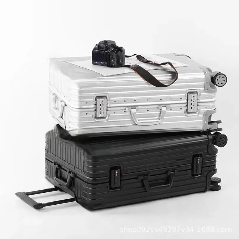 Klassieke High-End Volledig Aluminium-Magnesiumlegering Bagage Universele Wiel Trolley Case Mode Wachtwoord Koffer Hard Heren En Dames