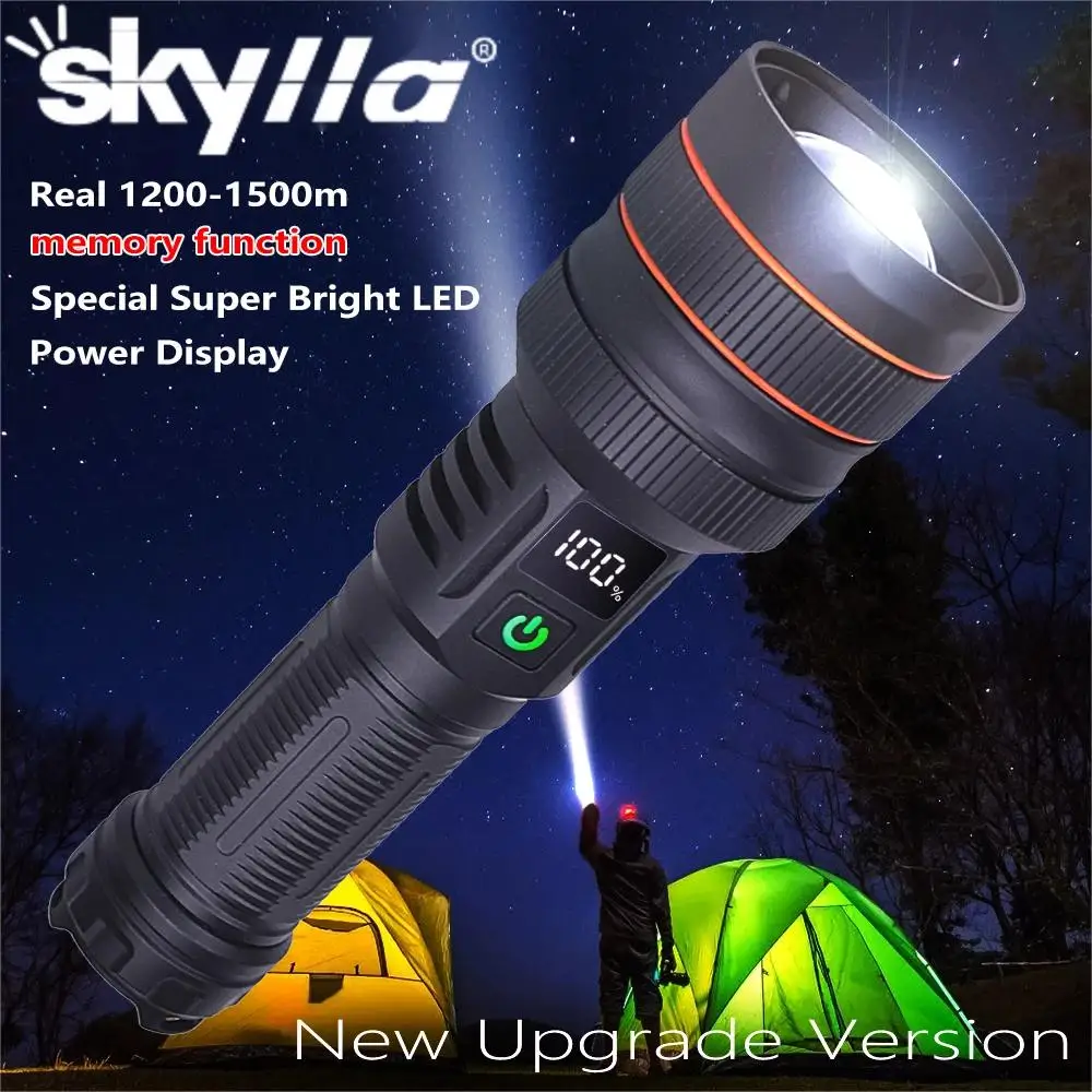 Super Bright LED Flashlight USB Rechargeable Spotlight Lamp High Power Tactical Torch Waterproof Lantern For Outdoor Emergency