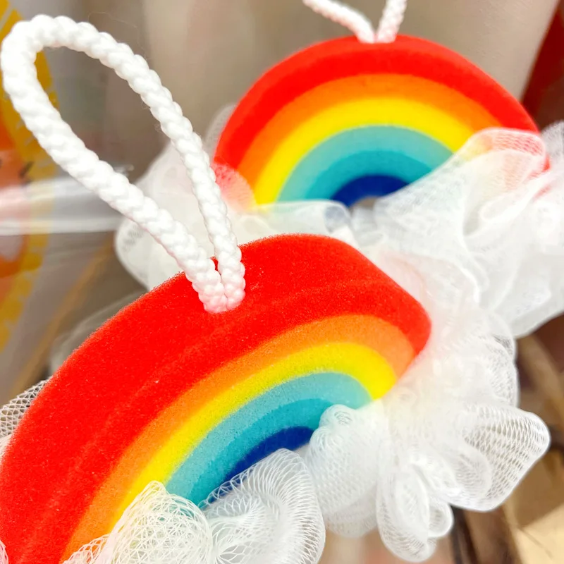 Ins Cute Sponge Rainbow Double Flower Shower Balls Ice Cream Cake Bath Balls Massage Rubbing Foaming Cleansing Bathroom Products