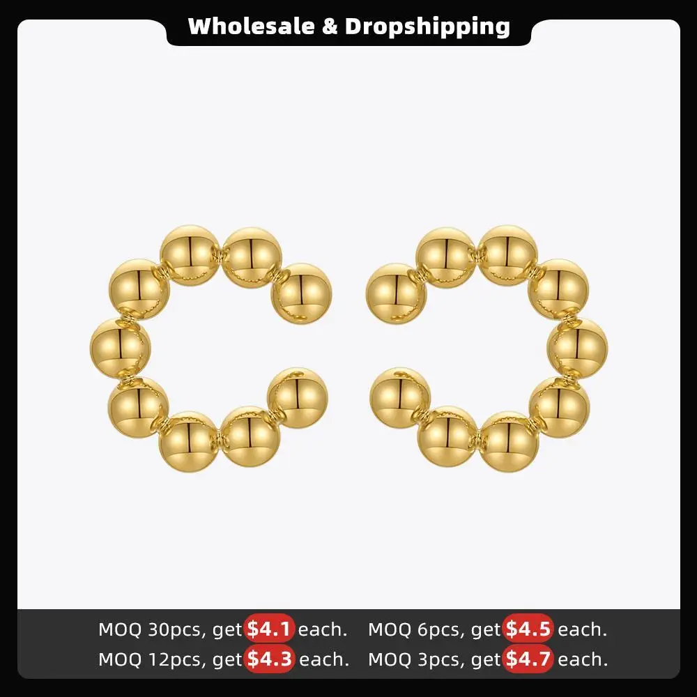 ENFASHION Beads Ear Cuff Gold Color Earrings For Women Stainless Steel Fashion Jewelry Fake Piercing Gift Pendientes E211302