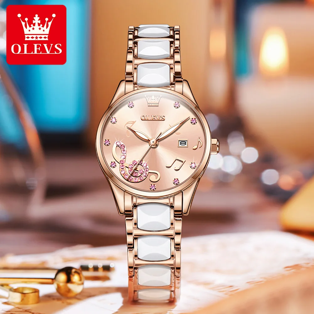 OLEVS 3605 Women\'s Watches Top Brand Fashion Mechanical Wristwatch Zircon Scale Watch for Ladies Waterproof Chronograph Date