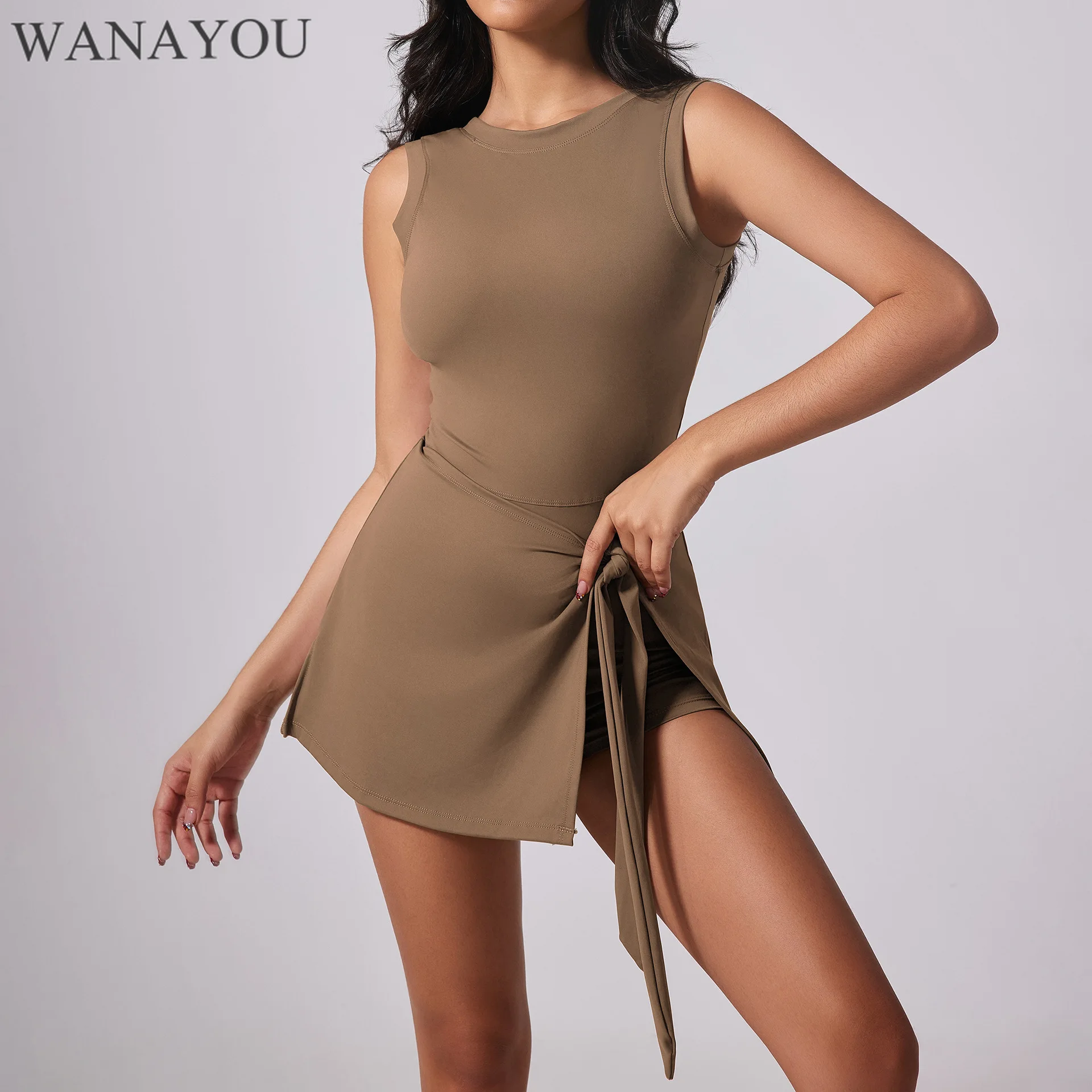 WANAYOU New U Back Yoga Jumpsuit for Women, Round Neck Tennis Skirts, Quick Drying Cheerleader Uniform, Gym Workout Bodysuits