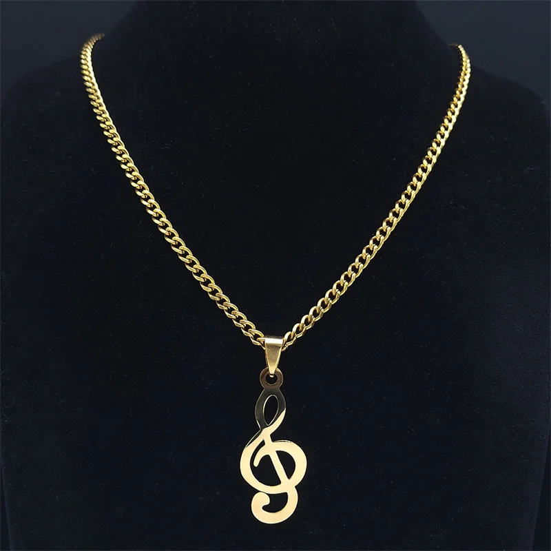 2024 Fashion Stainless Steel Music Note Necklaces Pendants for Men/Women Chain Necklaces Jewery collares para mujer N1143S06