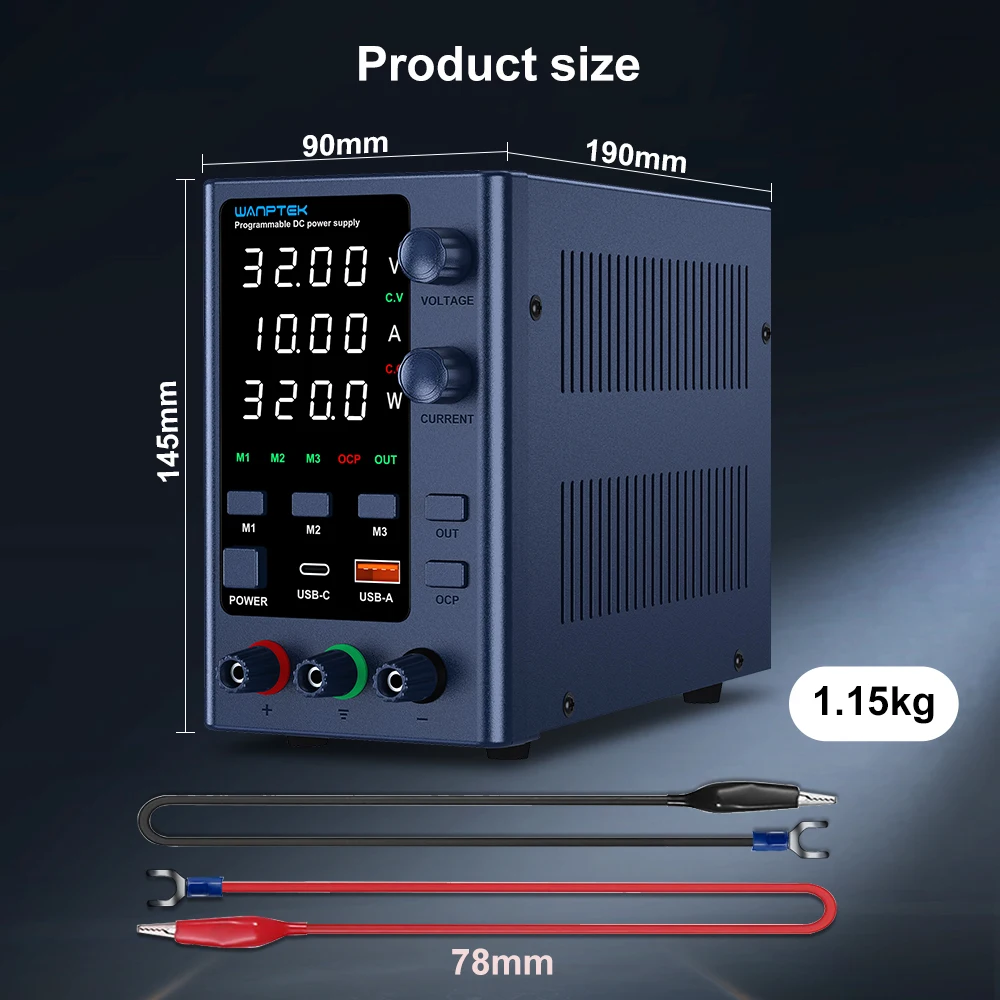 Laboratory power supply 32V 10A adjustable DC power supply with three sets of data storage With USB and Type-C fast charging