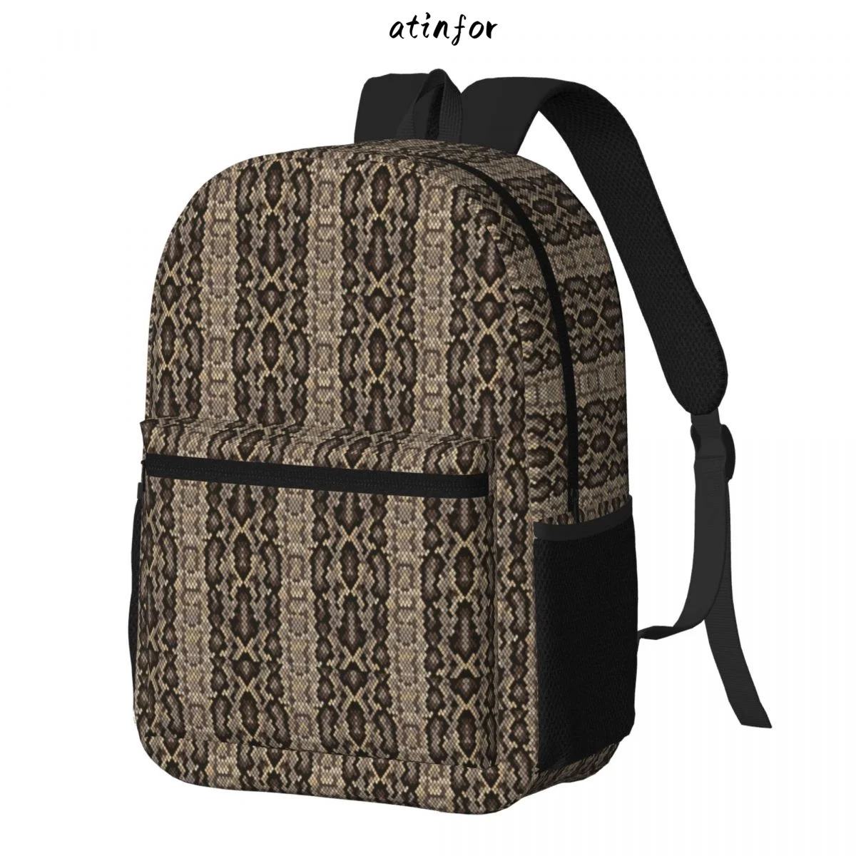 atinfor Faux Brown Beige Snakeskin Edgy Printing Women Backpack Student Bookbag School Bag for Teenage Girl Bagpack