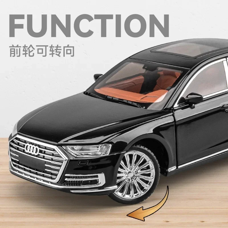 A8 Alloy Car AUDI Model Simulation 1/24 Diecast with Sound Light Children Bo Toy Vehicle Collection Home Decor Miniature Voiture