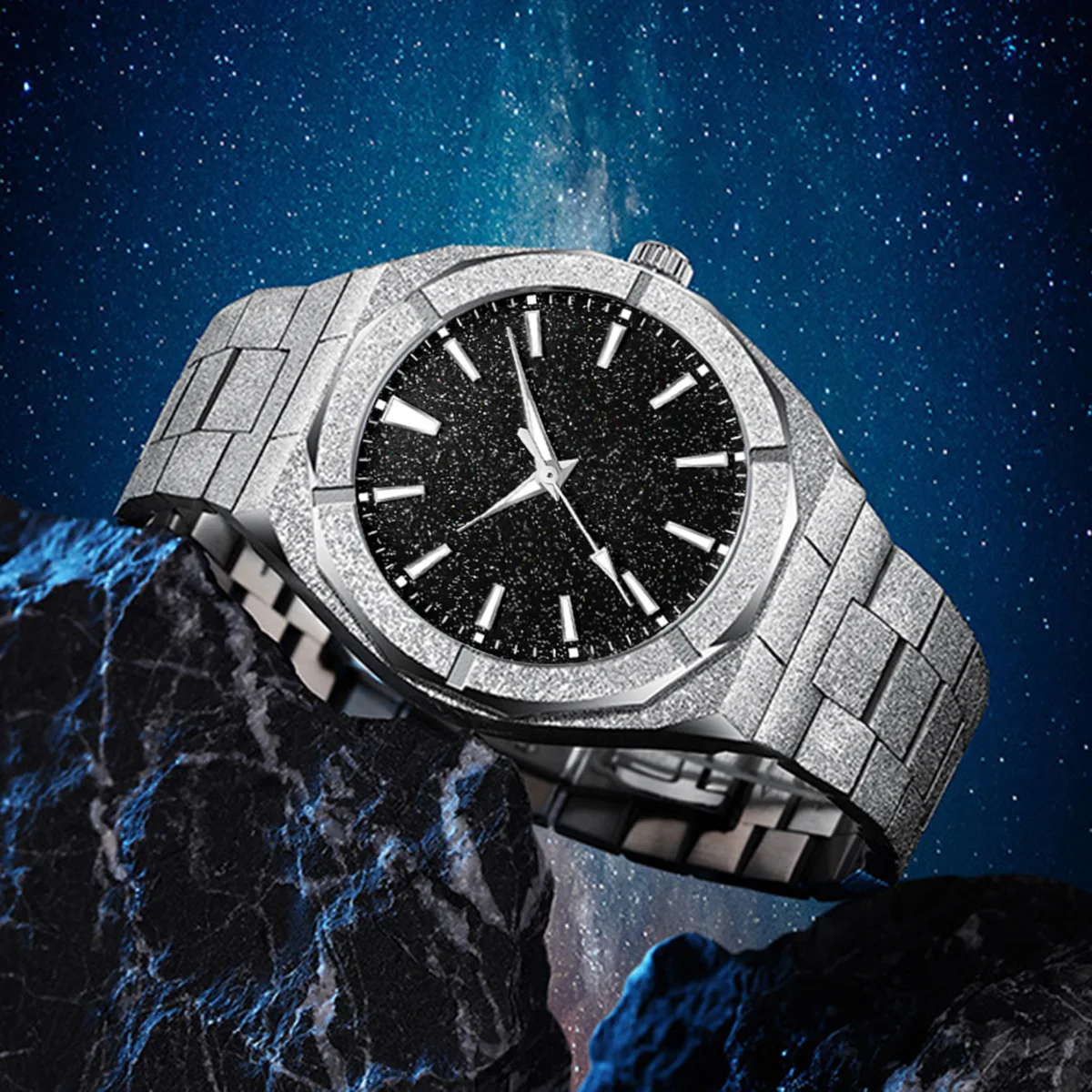 

No Logo Frosted Case Unique Personalize Dial Quartz Watch Mens Special Creative Shape Steel Fashion Steel Men Watch AAA Clock