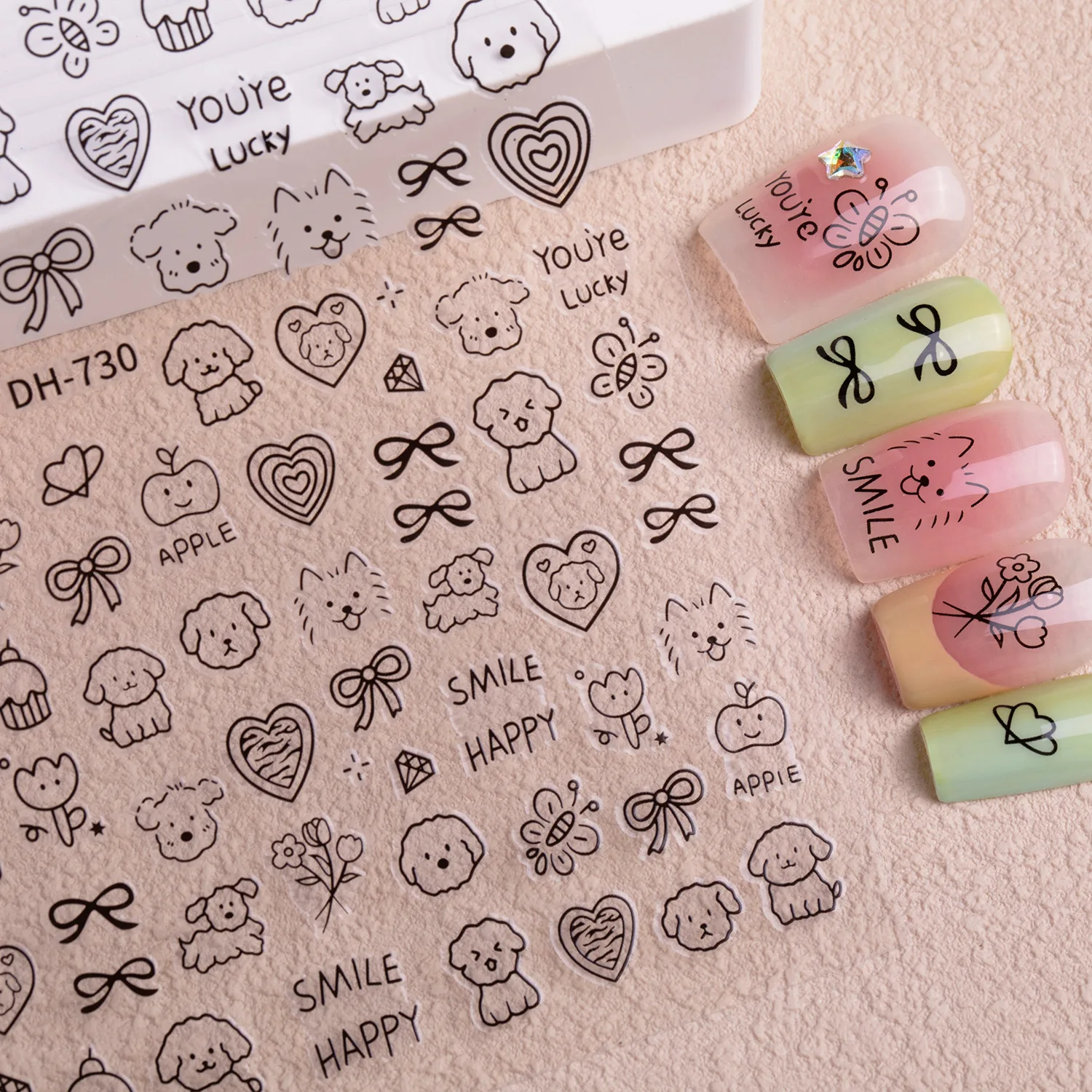 

Cute 3D Graffiti Nail Stickers - Self-Adhesive Animal (Dog & Rabbit) Heart Star Kawaii Sliders DIY Nail Art Accessories
