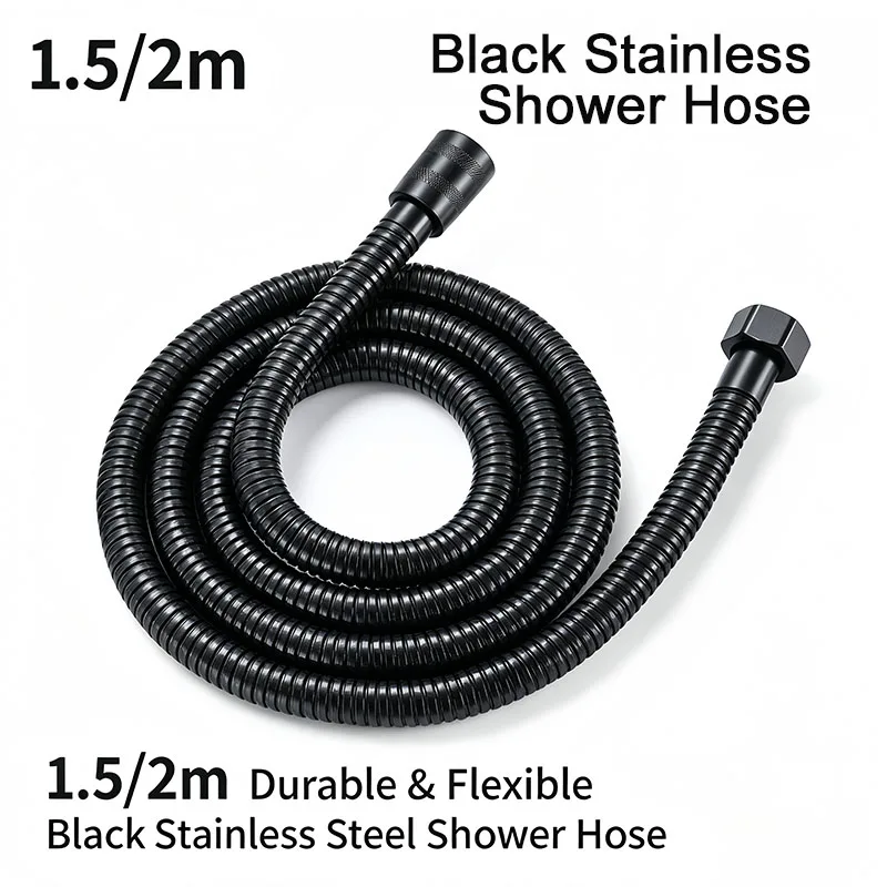 

1.5/2m Black Stainless Steel Shower Hose High-Pressure Explosion-Proof Pipe,High Temp Resistant,Bathroom Shower Pipe Accessories