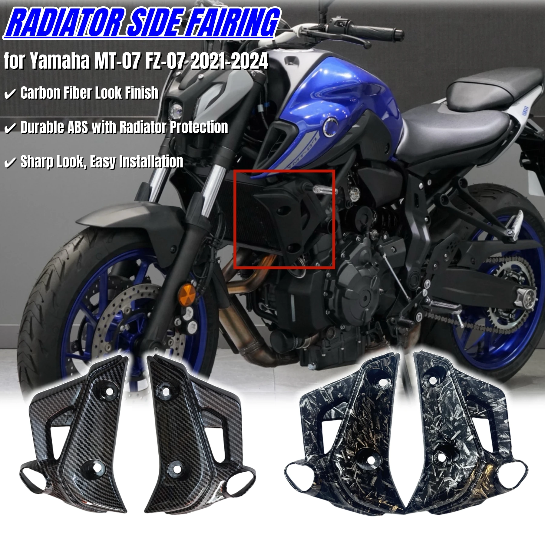 

Обтекатели боковой крышки радиатора для Yamaha MT-07 MT07 FZ-07 2021 2022 2023 2024, кожухи радиатора мотоцикла, комплект панелей защиты кузова