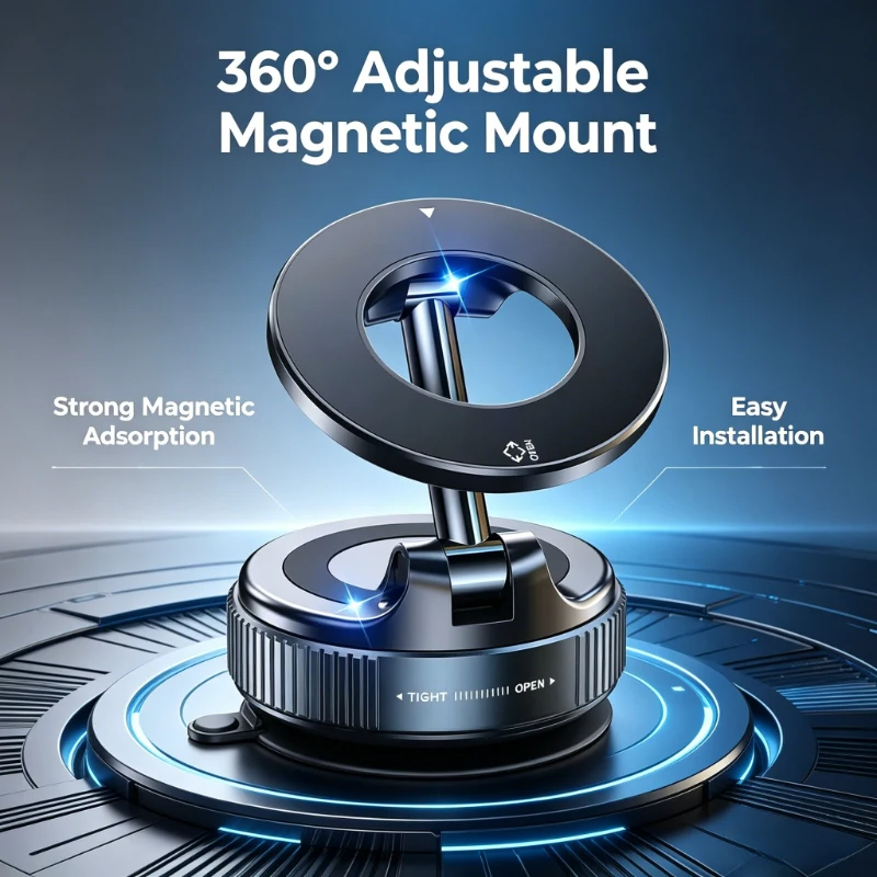 

360° Adjustable Vacuum Suction Magnetic Bracket Car Phone Holder for Magsafe IPhone Samsung Foldable Magnet Mag Safe Stand Mount