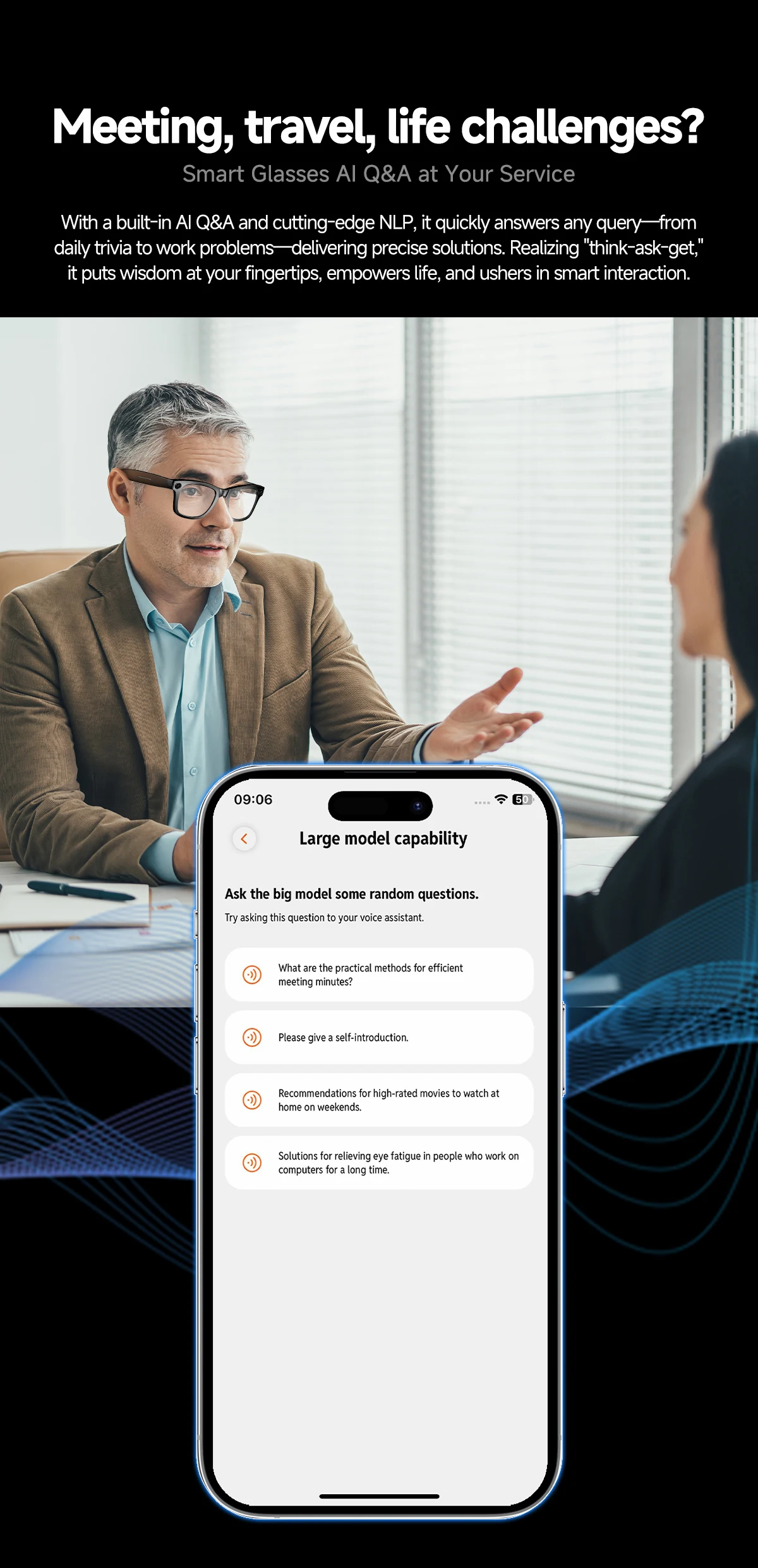 2026 KI-Smart-Brille Echtzeit-Übersetzung und Sprachassistent Anti-Shake Leichtgewichtige und Modische Business-Smart-Brille – Detail 12
