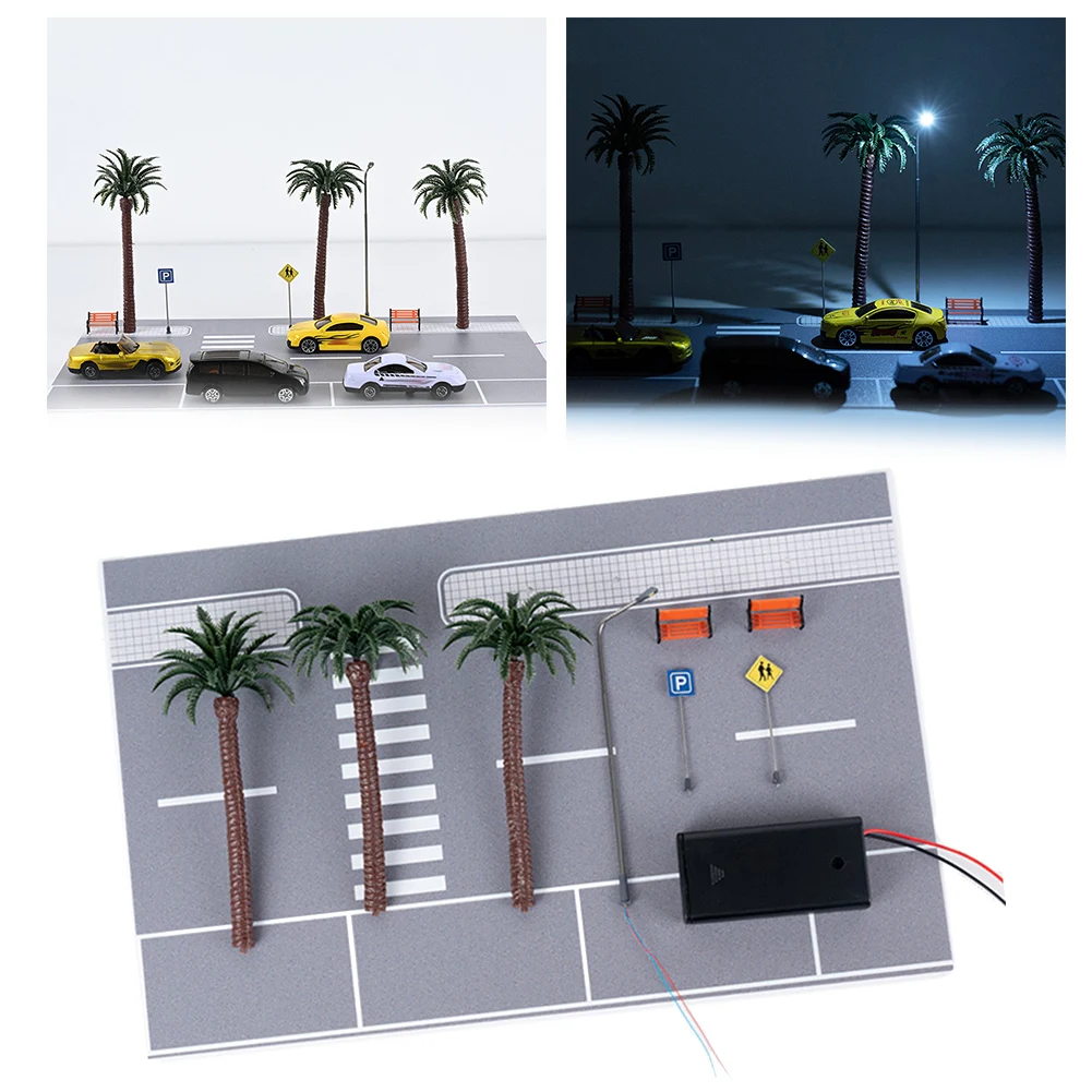 1 Set 1/64 Scale Model Of The City Road Scene Diorama Car Parking Lot With Led Light Roadway Display Model Scenery Kit