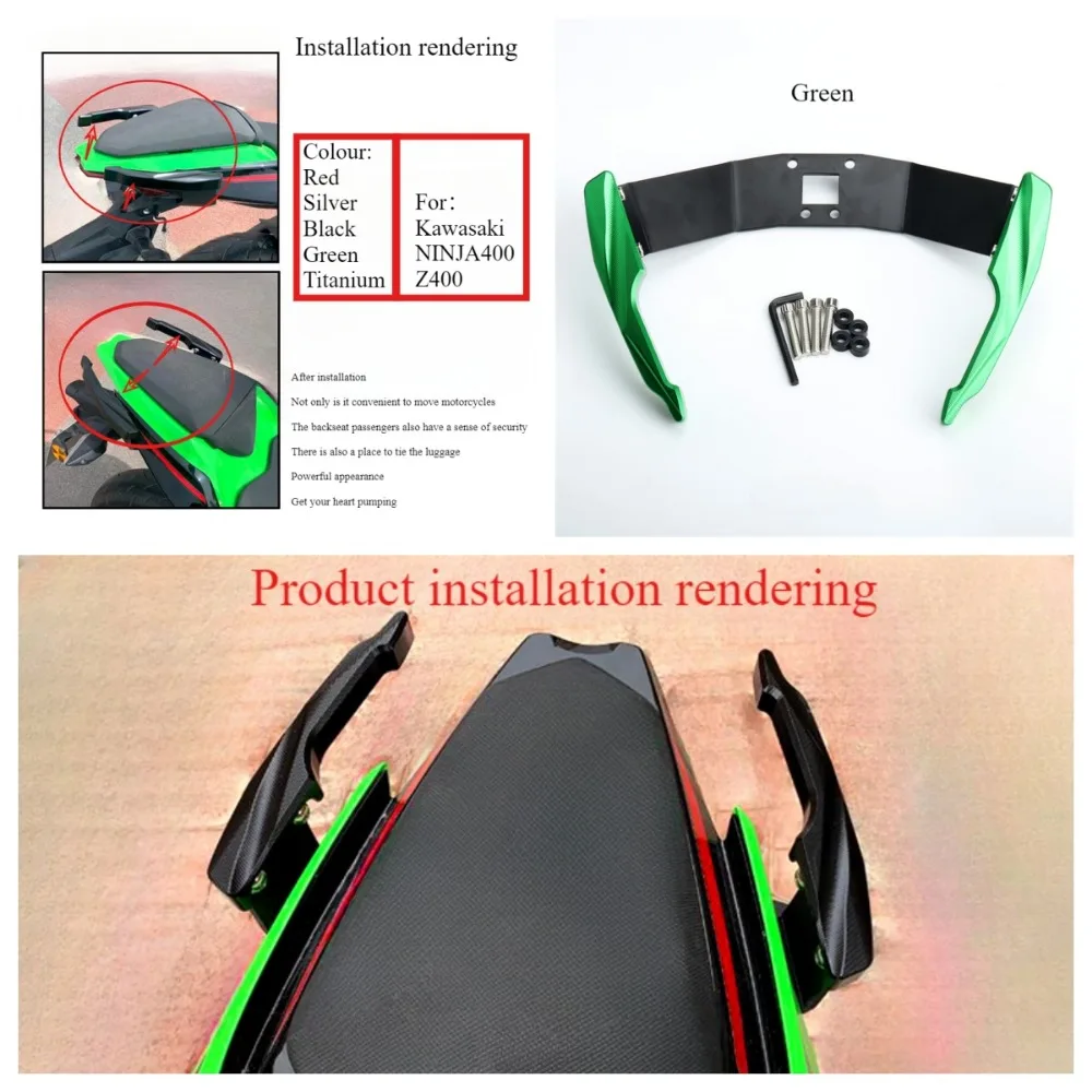 تعديل الدراجة النارية مع رف مسند الذراع الخلفي من سبائك الألومنيوم وجناح خلفي مناسب لـ Kawasaki Z400 NINJA400 Z 400 2018-2024