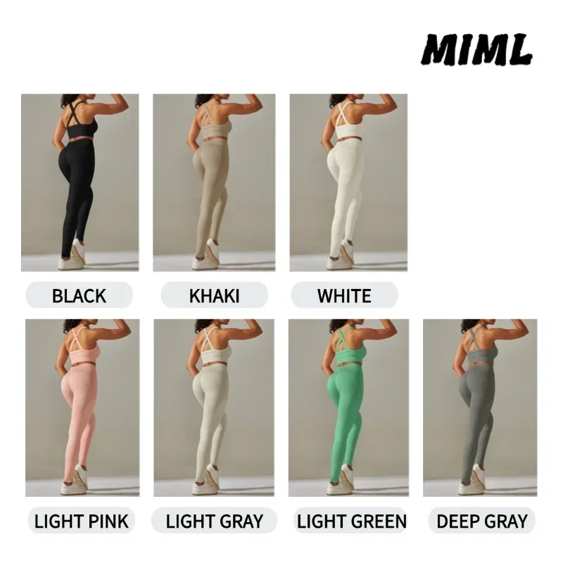European and American Solid Color Seamless Knitted Cross Back Tight Yoga Suit Set for Sports Running and Fitness Cropped Pants