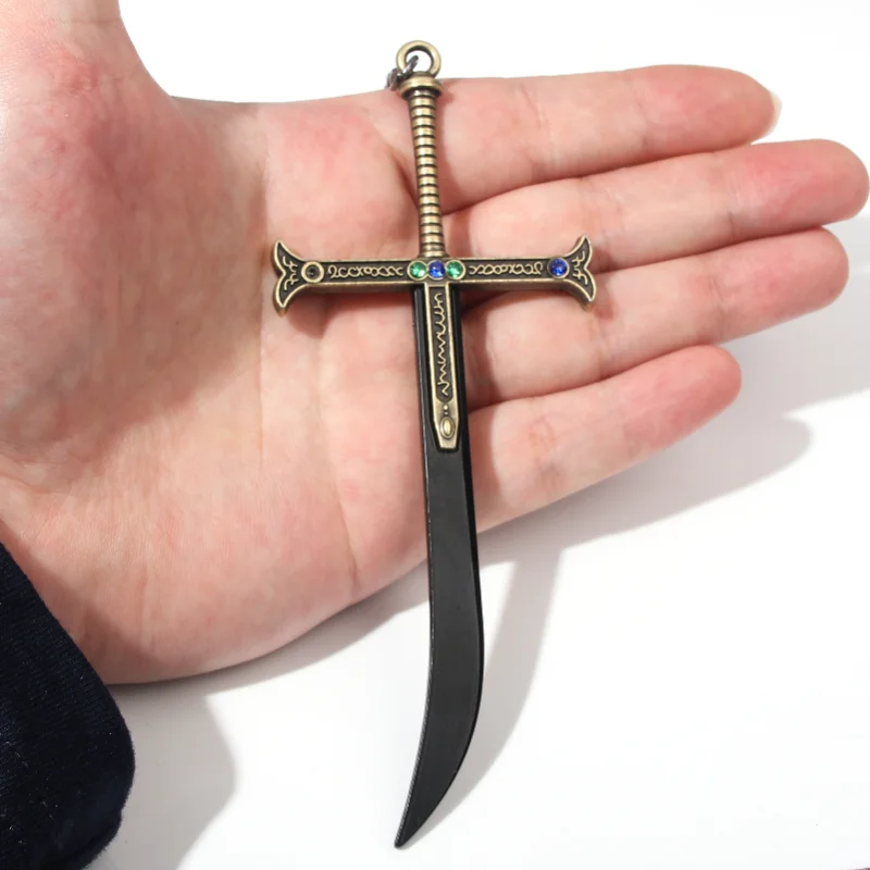Em estoque 12.8cm dracule mihawk cruz chaveiro tático metal jogo peropheral exibição militar pingente coletor presente artesanato