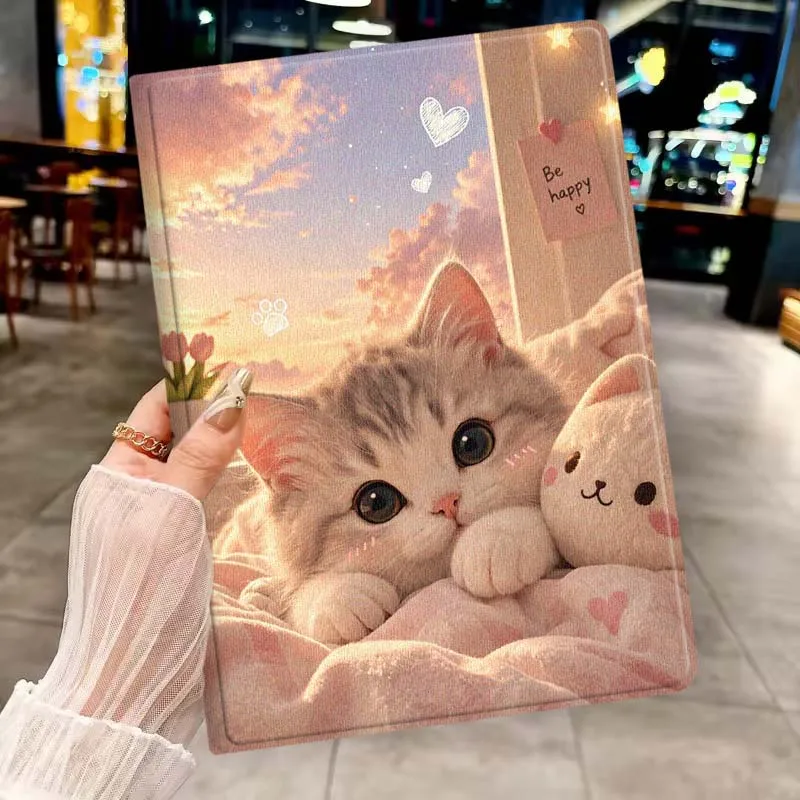 

Cartoon Kitten Sunset Bed Soft For Apple iPad Pro Mini A16 A17 A14 4 5 6 7 6th 7th Gen 9.7 12.9 11 13 M4 inch Tablet Case