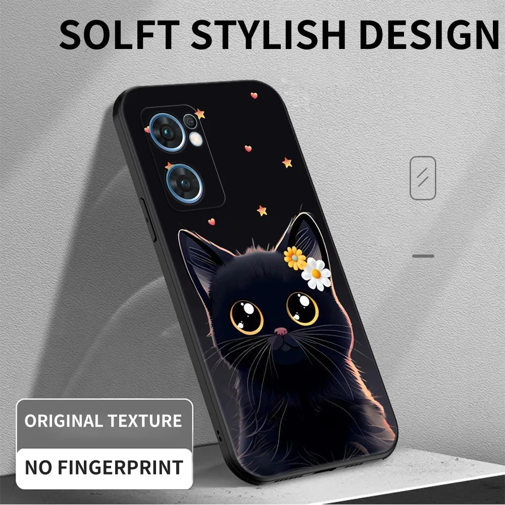 For OPPO Reno7 5G Case Silicon Back Cover For Oppo Reno7 5G Phone Case black tpu case amazing cool cats pets